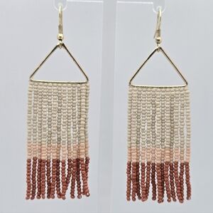 Ink + Alloy Handmade Brown Gold Beaded Fringe Designer Earrings 3.5''